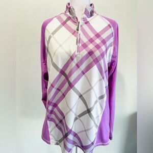 San Soleil performance shirt golf tennis long sleeve plaid purple women’s L